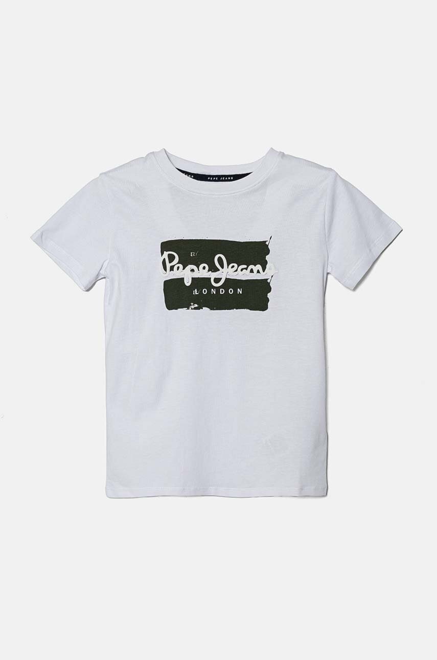 Pepe Jeans tricou de bumbac pentru copii BAIRON culoarea alb, cu imprimeu, PB503905
