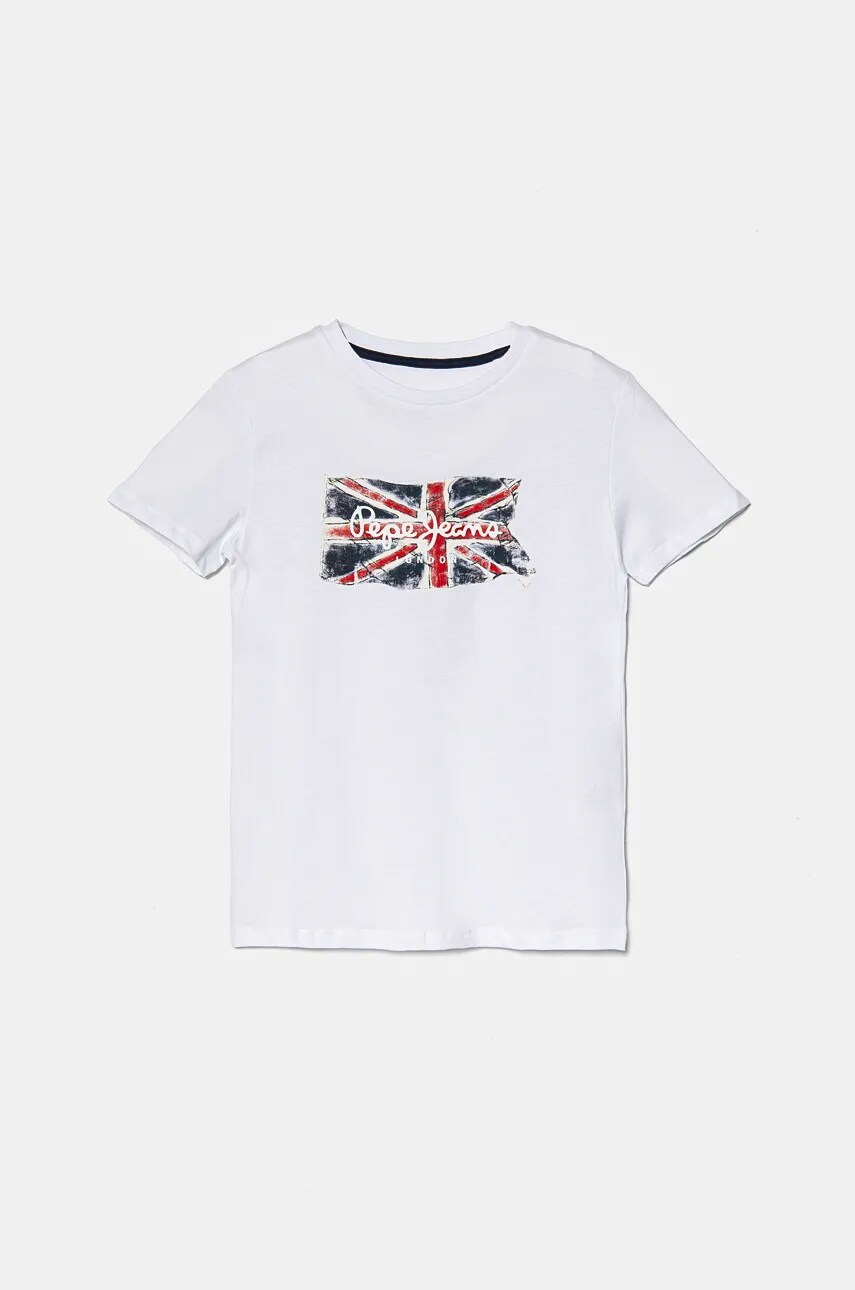 Pepe Jeans tricou de bumbac pentru copii CLAG culoarea alb, cu imprimeu, PB503910