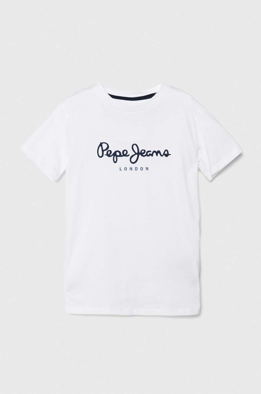 

Детска памучна тениска Pepe Jeans NEW ARTN в бяло с принт PB503920, Бял