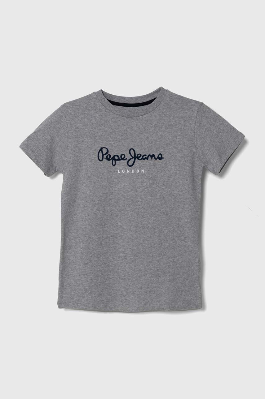 

Детска памучна тениска Pepe Jeans NEW ARTN в сиво с принт PB503920, Сив