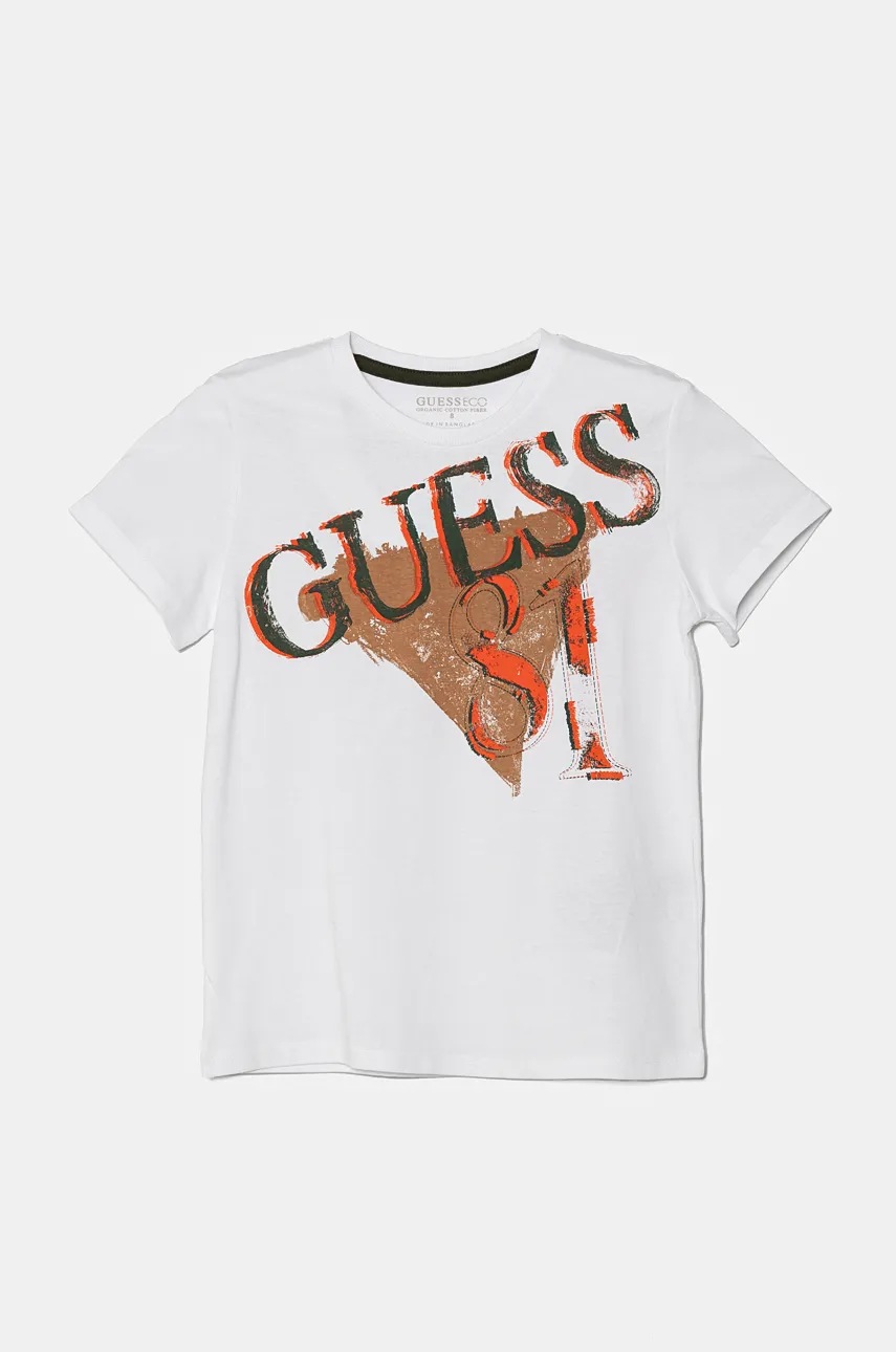 

Детска памучна тениска Guess в бяло с принт L4BI02 I3Z14, Бял