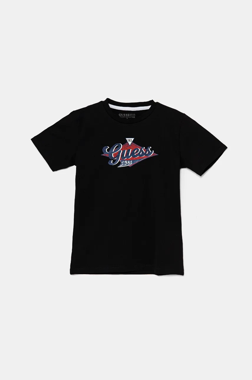 

Детска памучна тениска Guess в черно с принт L4BI14 I3Z14, Черен