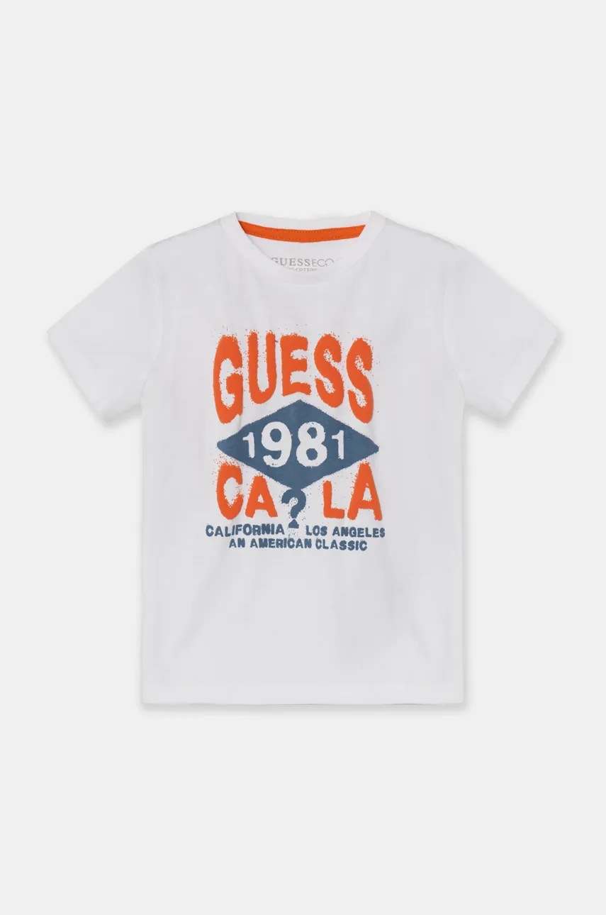 

Детска памучна тениска Guess в бяло с принт N4BI00 I3Z14, Бял