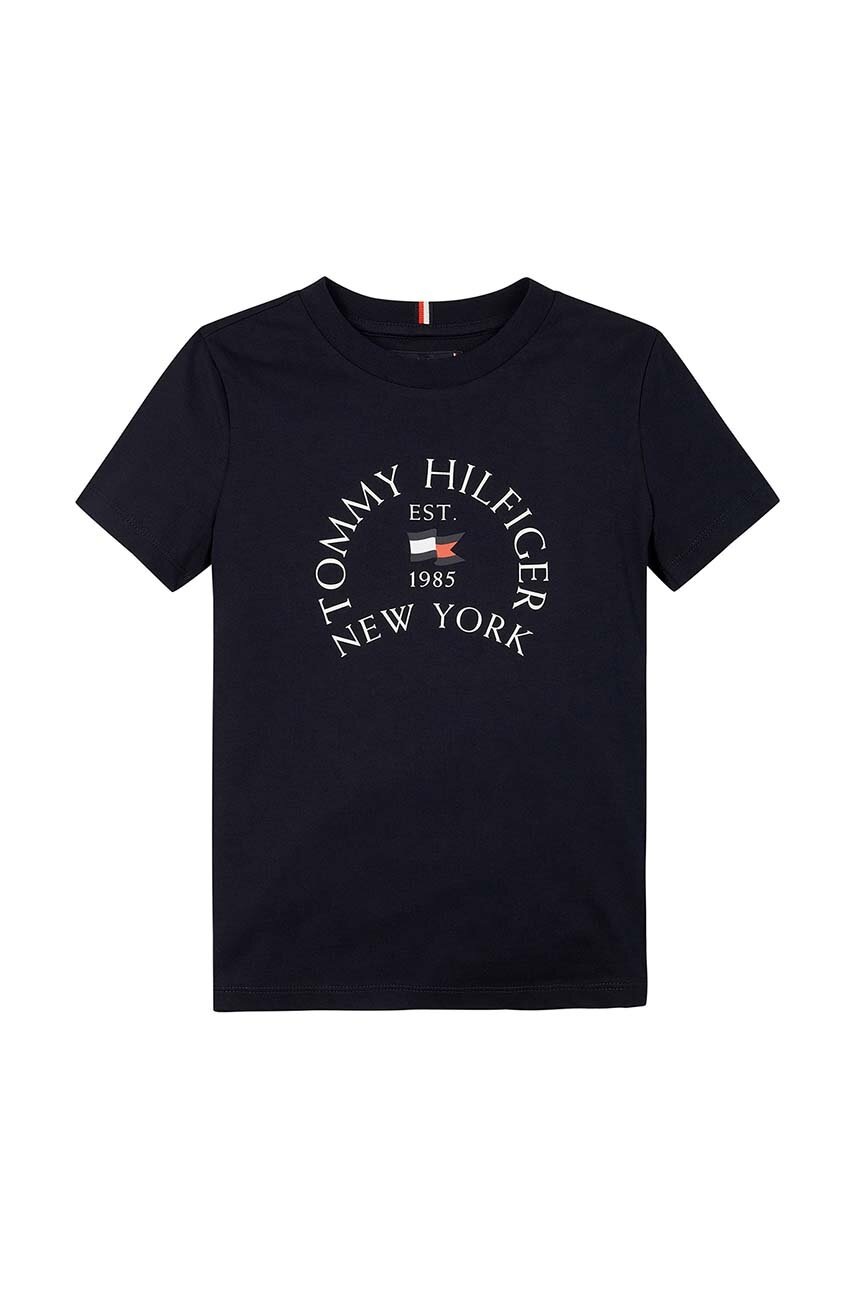 Детская хлопковая футболка Tommy Hilfiger цвет синий с принтом KB0KB09278