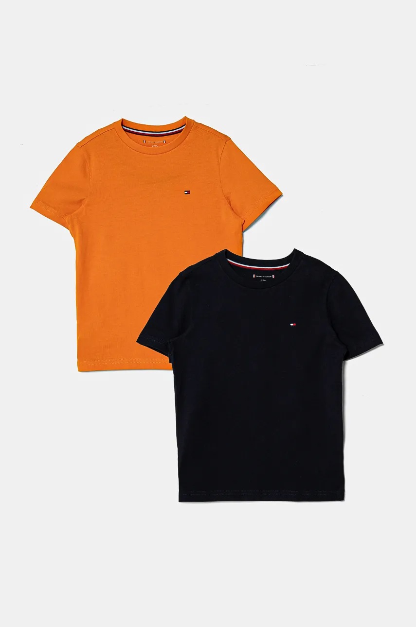

Детска памучна тениска Tommy Hilfiger (2 броя) в оранжево с изчистен дизайн UB0UB00310, Оранжев