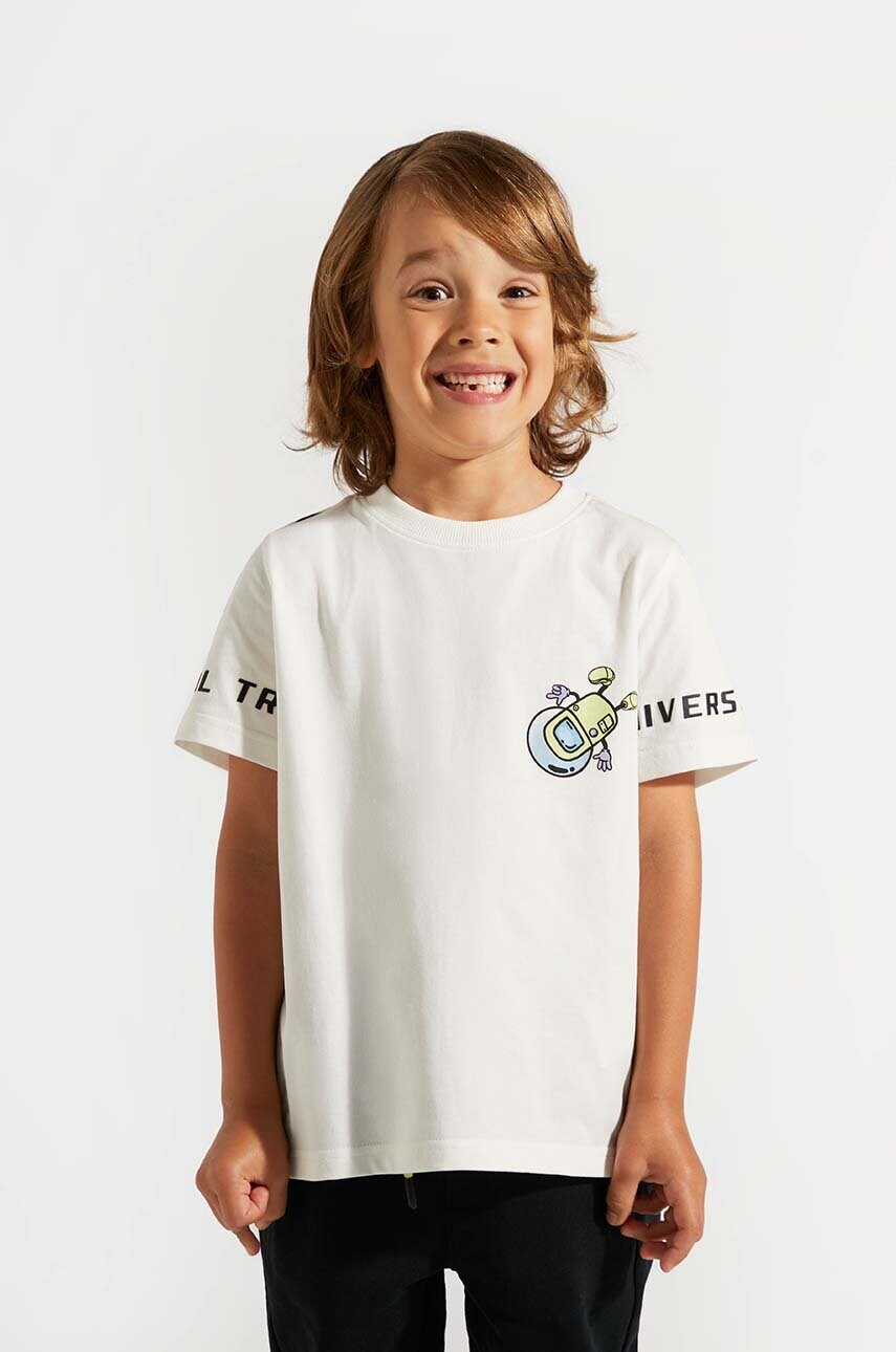 

Детска памучна тениска Coccodrillo в бяло с десен WORLD OF PIXEL BOY KIDS, Бял