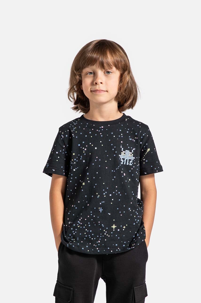 Coccodrillo tricou de bumbac pentru copii culoarea negru, modelator, WORLD OF PIXEL BOY KIDS