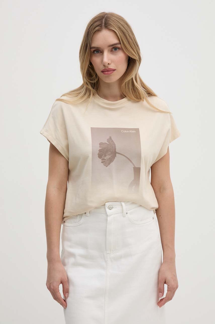 

Памучна тениска Calvin Klein в бежово K20K207580, Бежов
