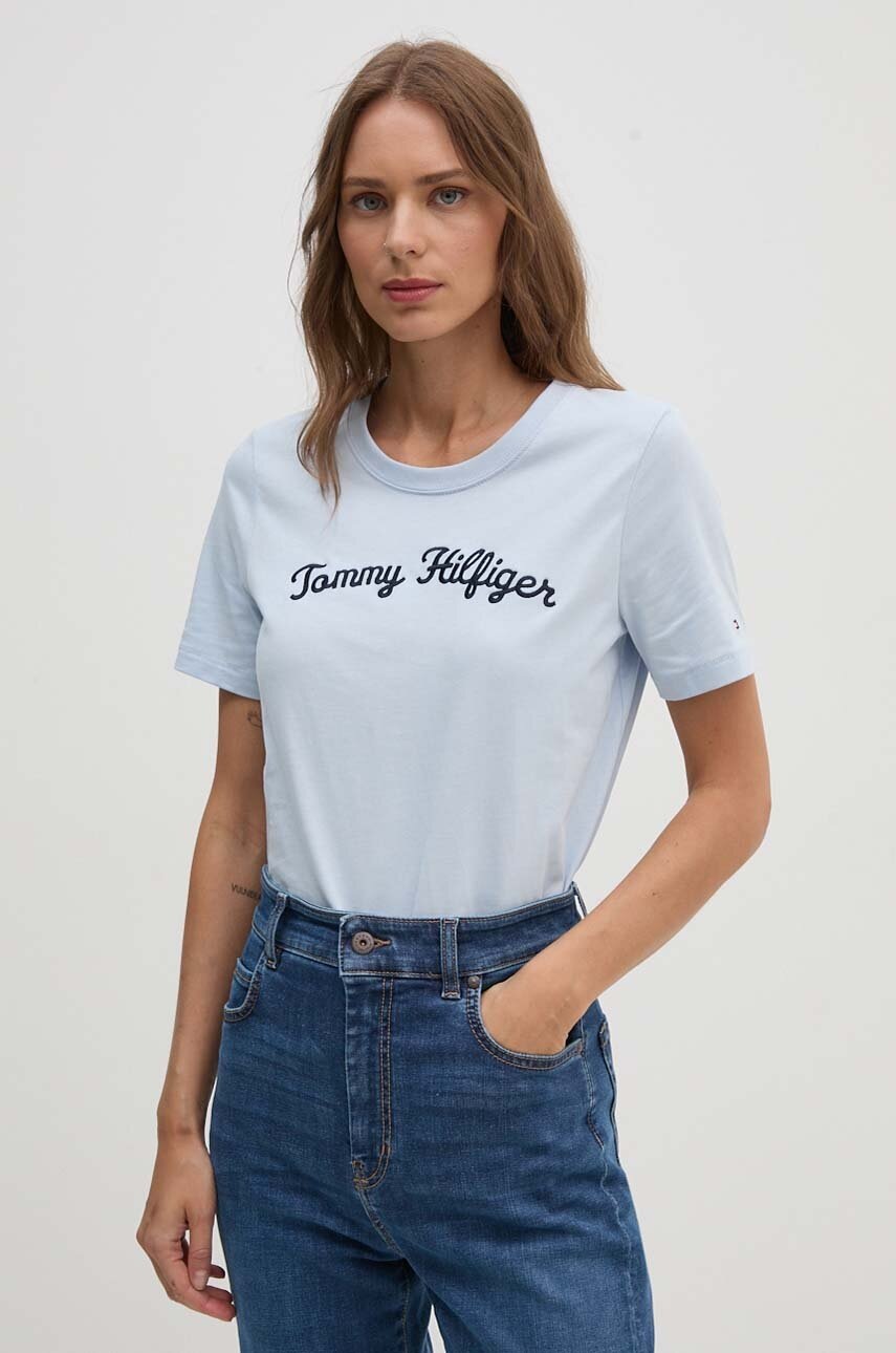 

Памучна тениска Tommy Hilfiger в синьо WW0WW42589, Син