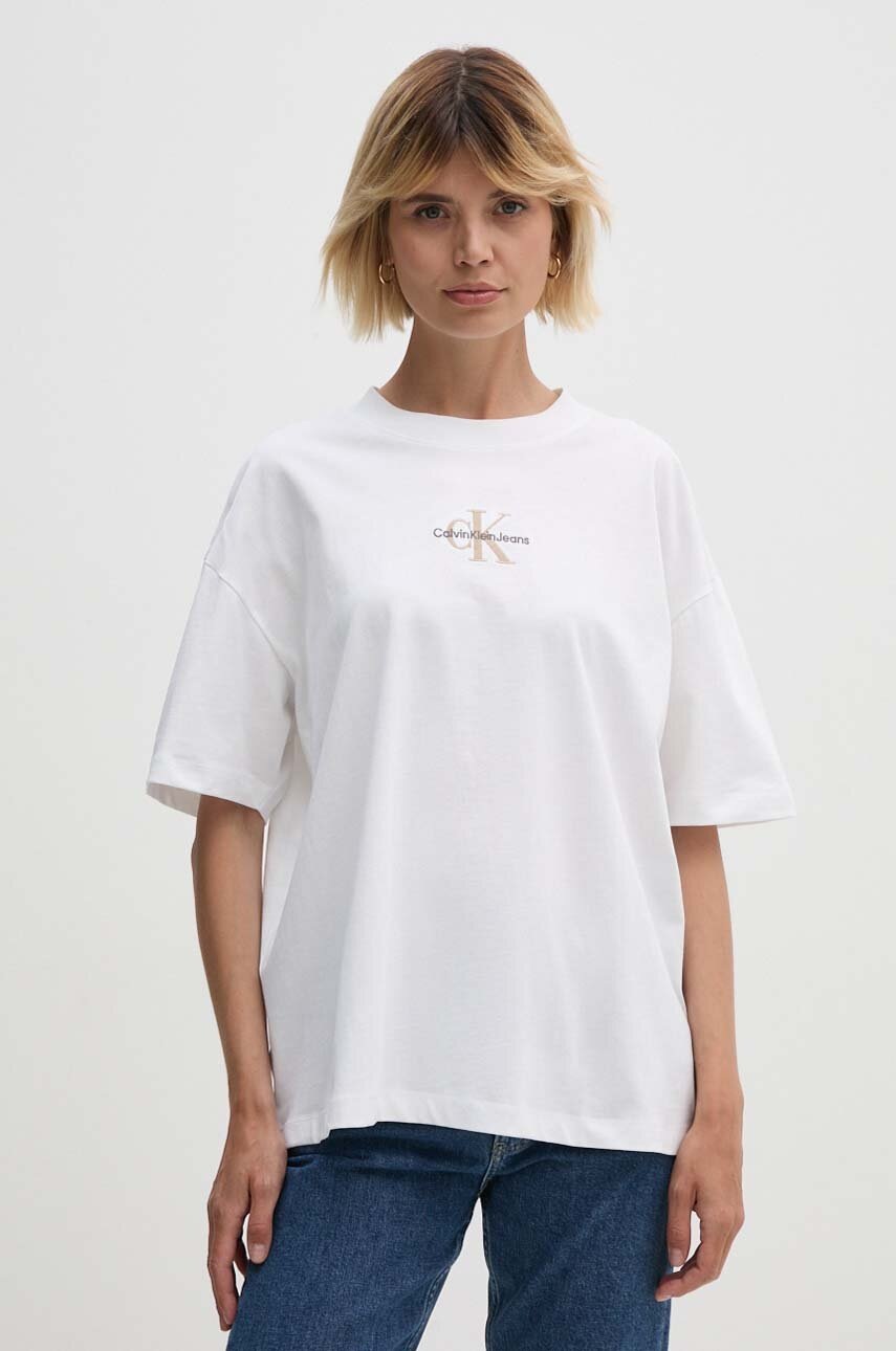 

Памучна тениска Calvin Klein Jeans в бяло J20J223561, Бял