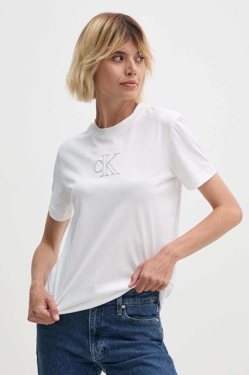 

Памучна тениска Calvin Klein Jeans в бяло J20J224791, Бял