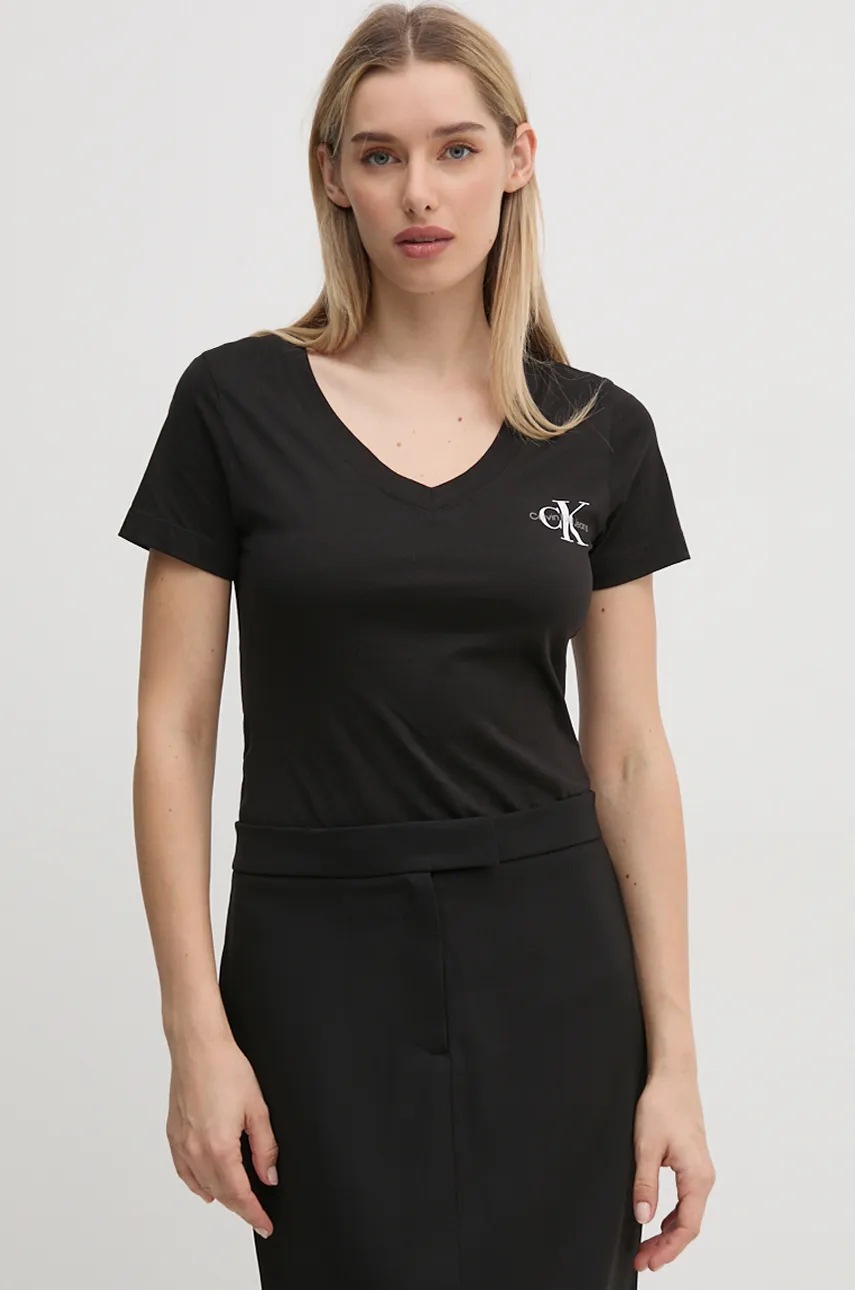 Хлопковая футболка Calvin Klein Jeans 2 шт женская цвет чёрный J20J223447 Хлопковая футболка Calvin Klein Jeans 2 шт женская цвет чёрный J20J223447