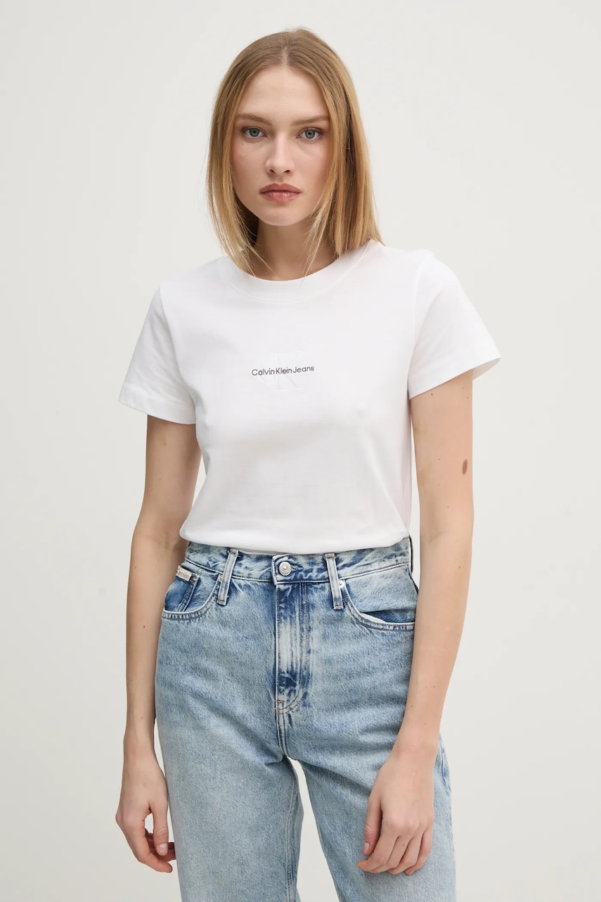 

Памучна тениска Calvin Klein Jeans в бяло J20J223563, Бял