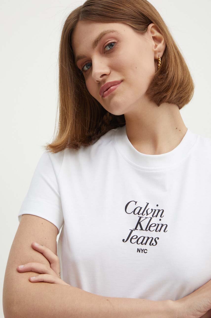 

Памучна тениска Calvin Klein Jeans в бяло J20J224890, Бял
