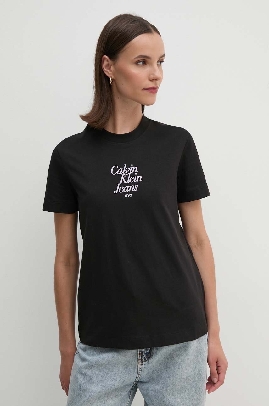 

Памучна тениска Calvin Klein Jeans в черно J20J224890, Черен