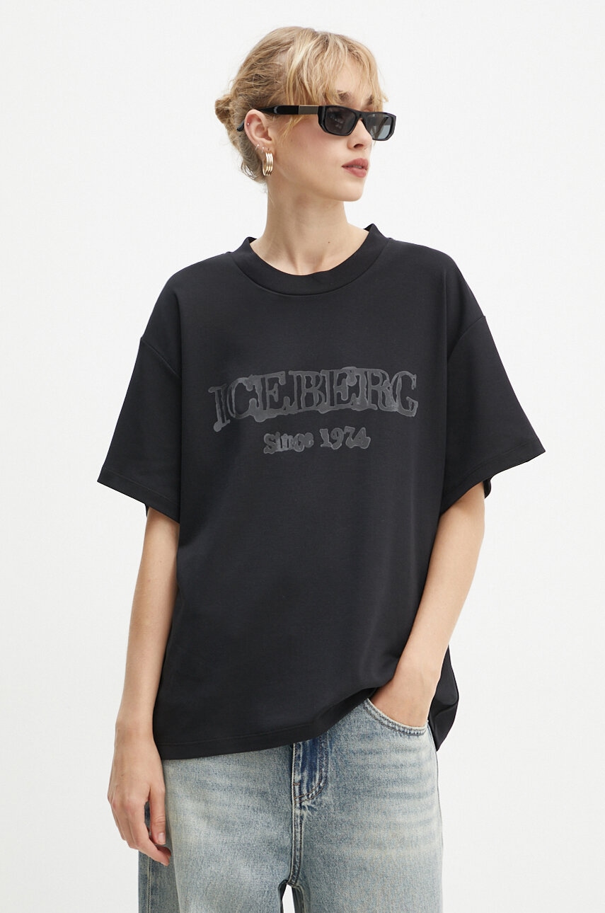 Iceberg tricou din bumbac femei, culoarea negru, F5C1 6307