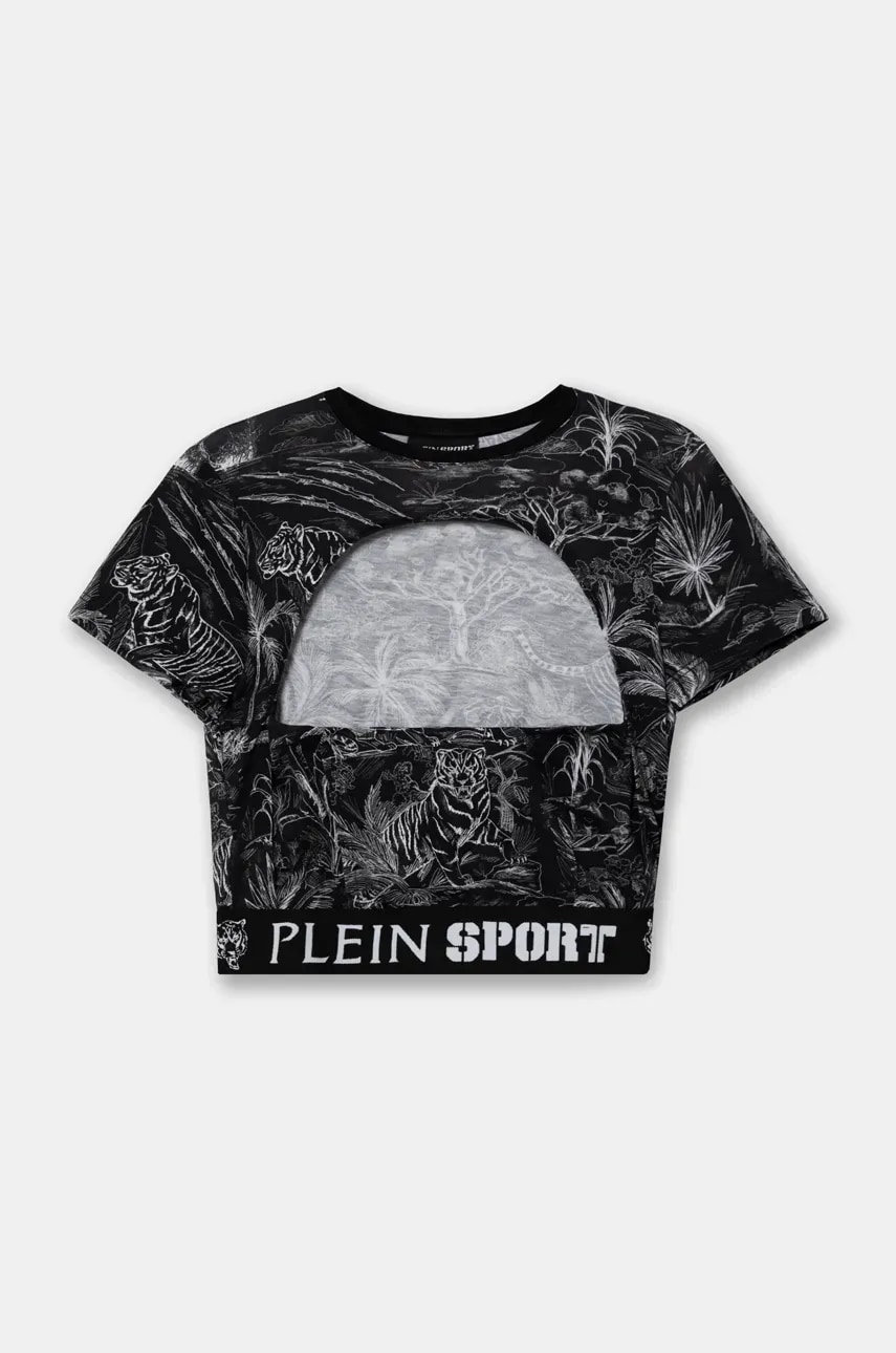 PLEIN SPORT tricou din bumbac femei, culoarea negru, cu spate descoperit, FADC WTK3352 SJY001N