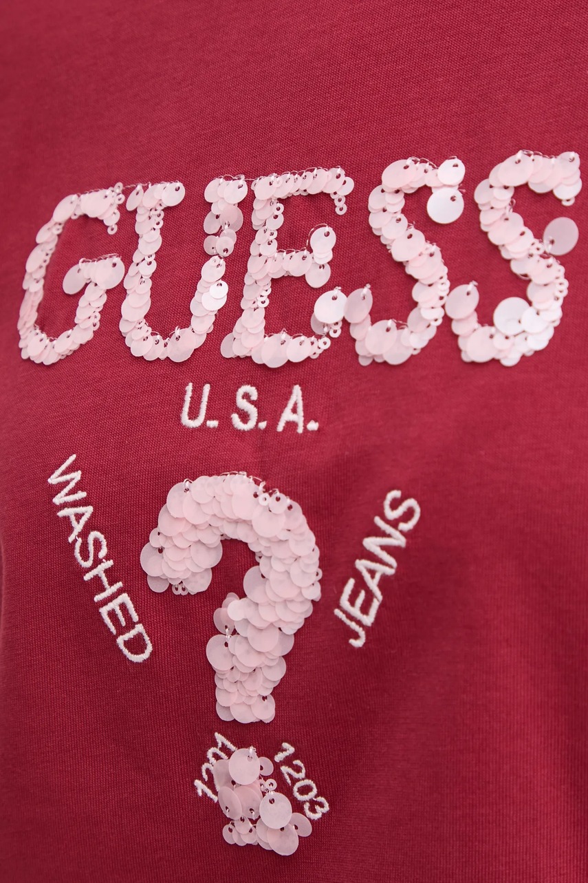 Βαμβακερό μπλουζάκι Guess AURLIE γυναικείο, χρώμα: κόκκινο, V4YI06 I3Z14 φωτογραφία