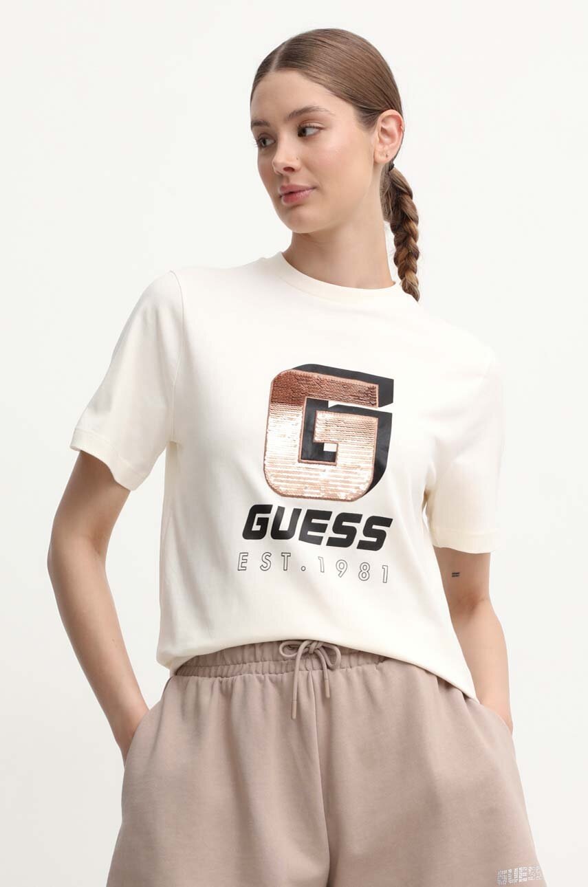 

Памучна тениска Guess INS в бежово V4YI07 I3Z14, Бежов