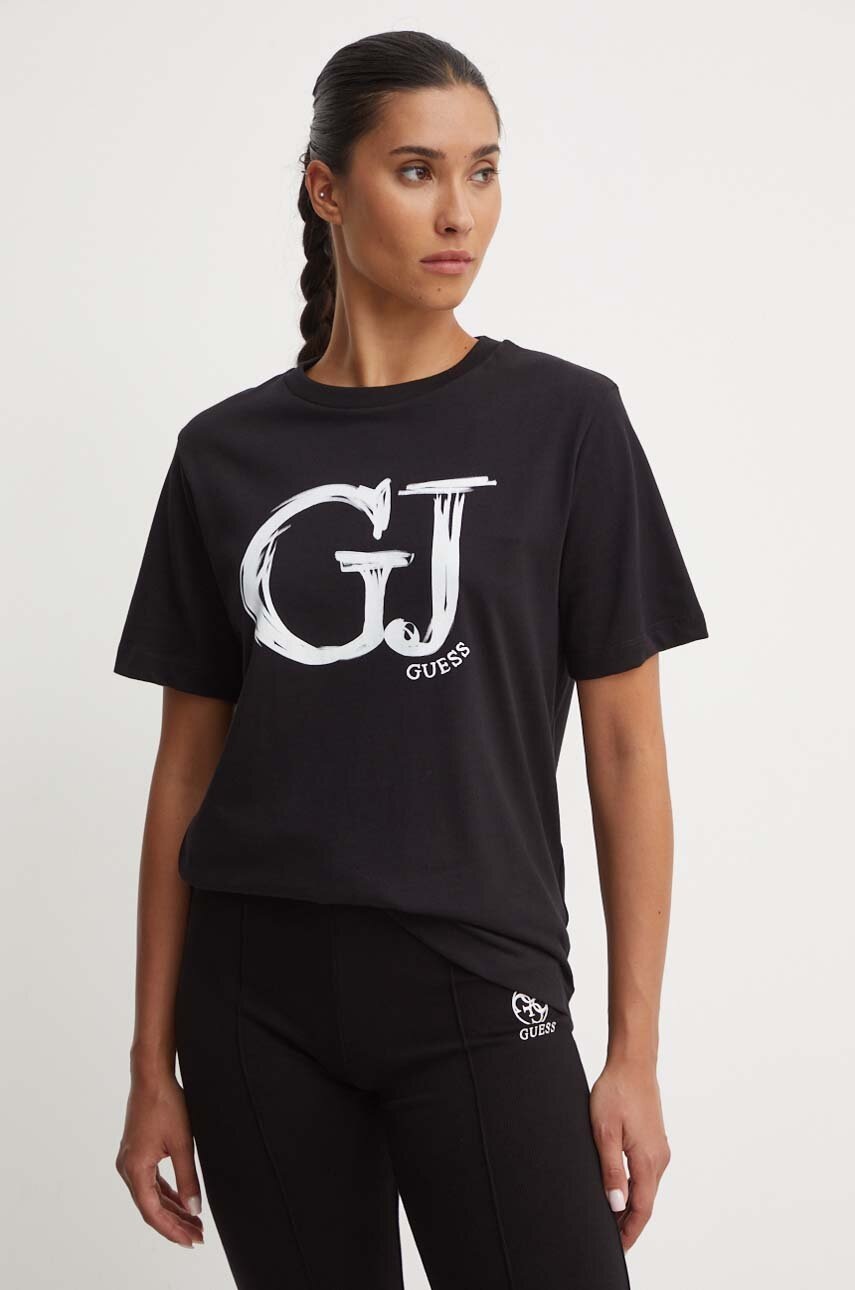 

Памучна тениска Guess SARA в черно V4YI01 K8FQ4, Черен