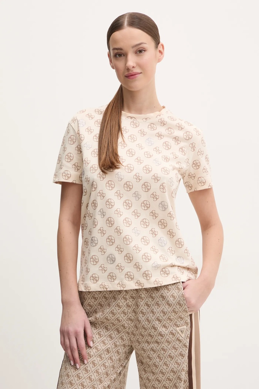 

Памучна тениска Guess NOMIE в бежово V4YI04 I3Z14, Бежов