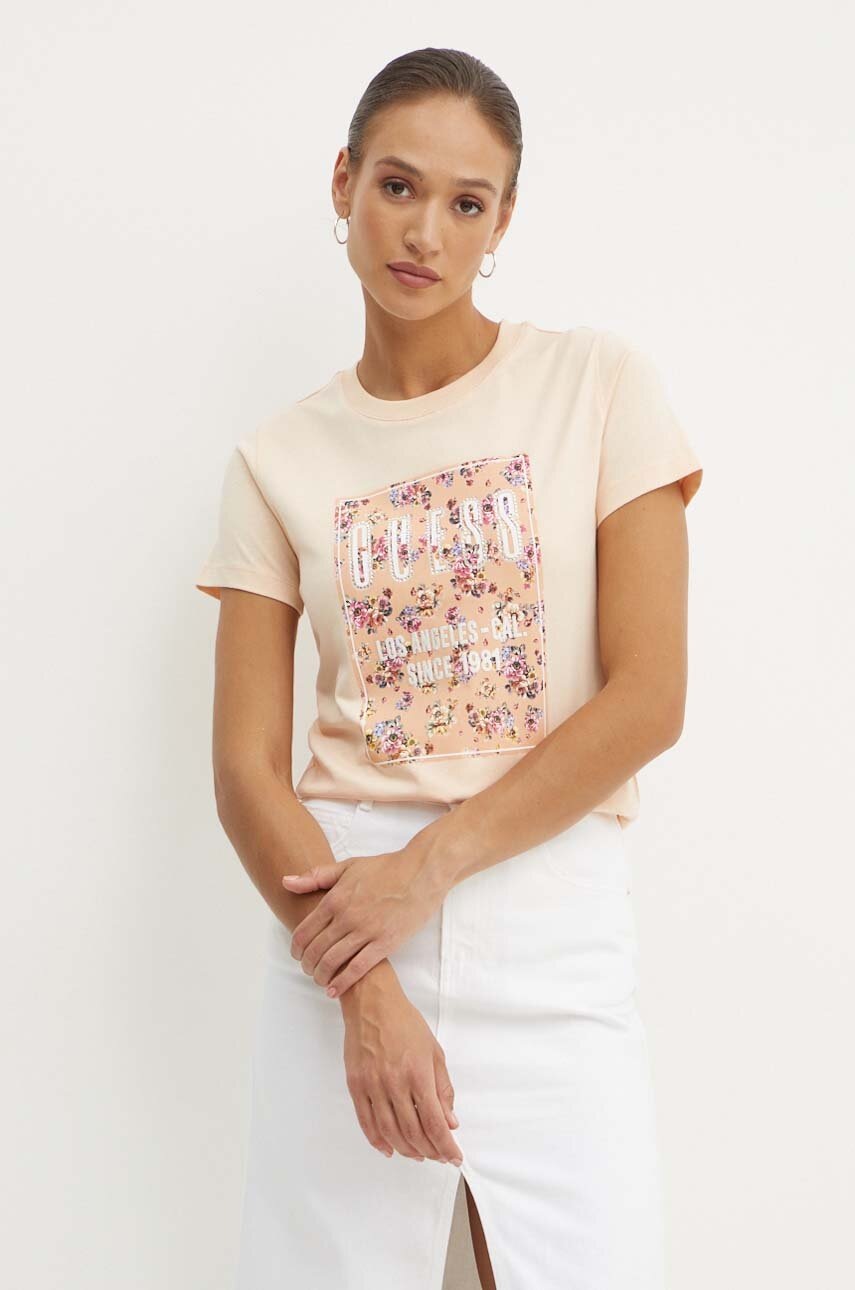 

Памучна тениска Guess в оранжево W4YI17 I3Z14, Оранжев