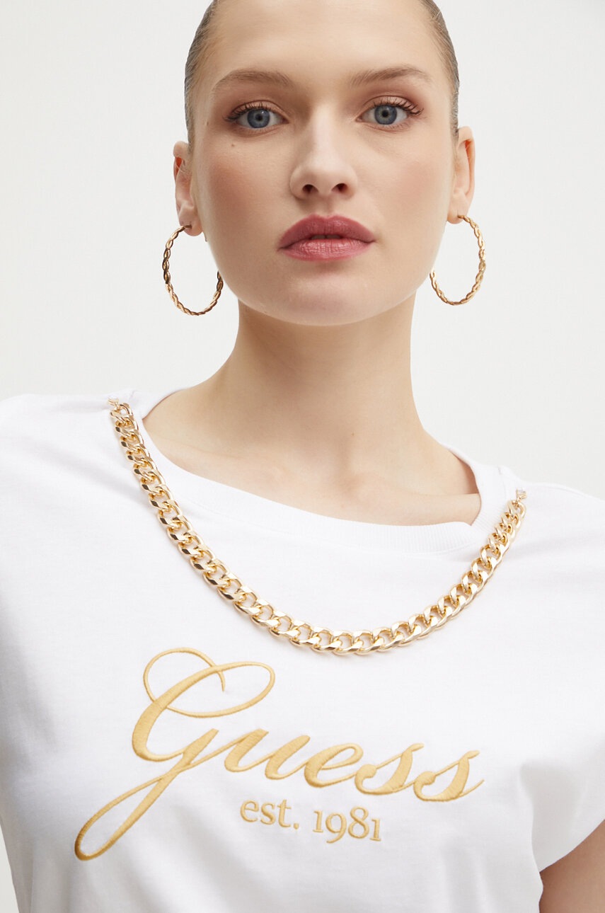 Бавовняна футболка Guess CRYSTAL жіноча колір білий W4YI16 I3Z14 