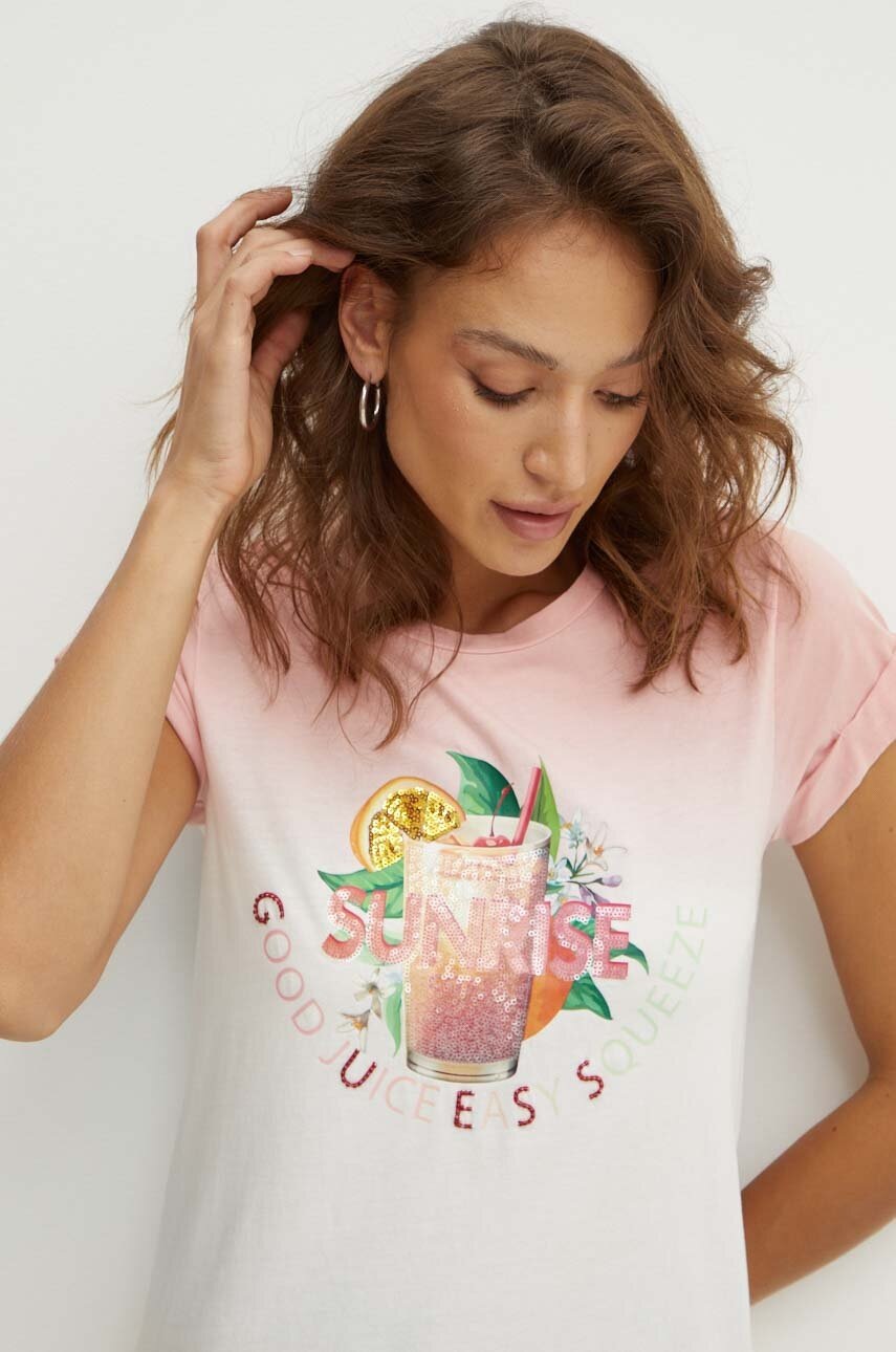 

Памучна тениска Guess SUNRISE DRINK W4YI44 K9RM1, Многоцветен