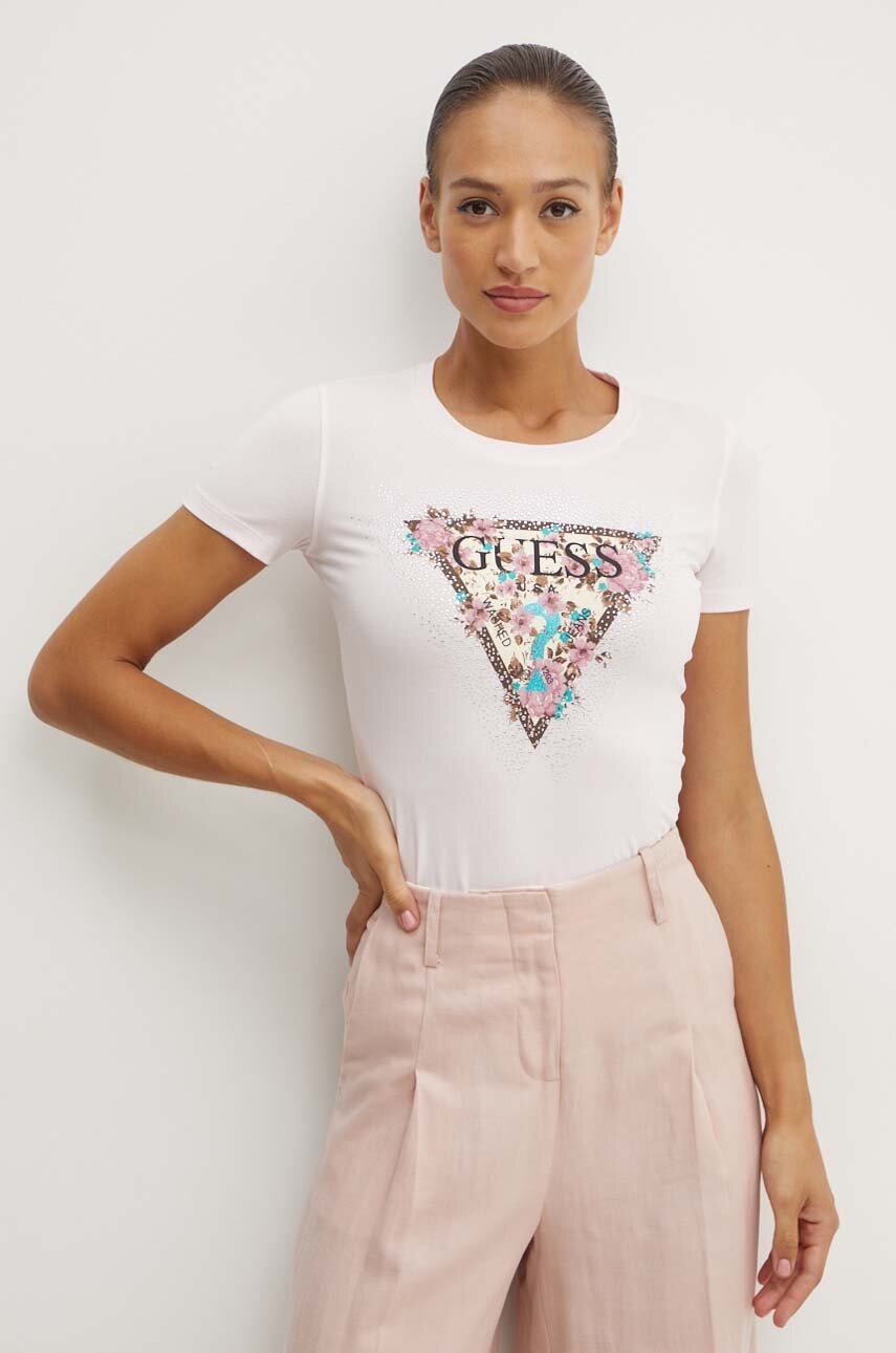 

Тениска Guess CHERRY FLOWER в розово W4YI26 J1314, Розов