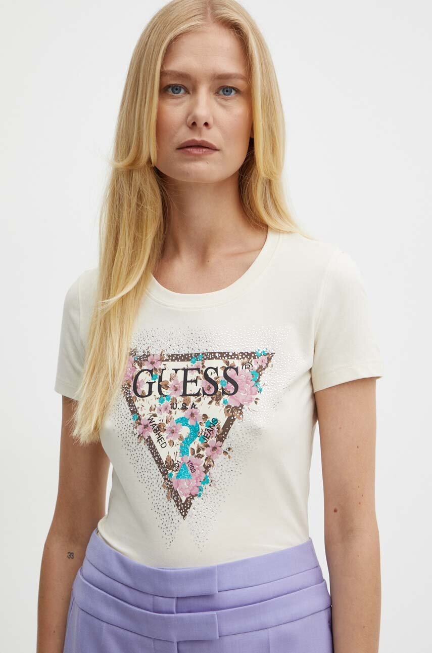 

Тениска Guess CHERRY FLOWER в бежово W4YI26 J1314, Бежов