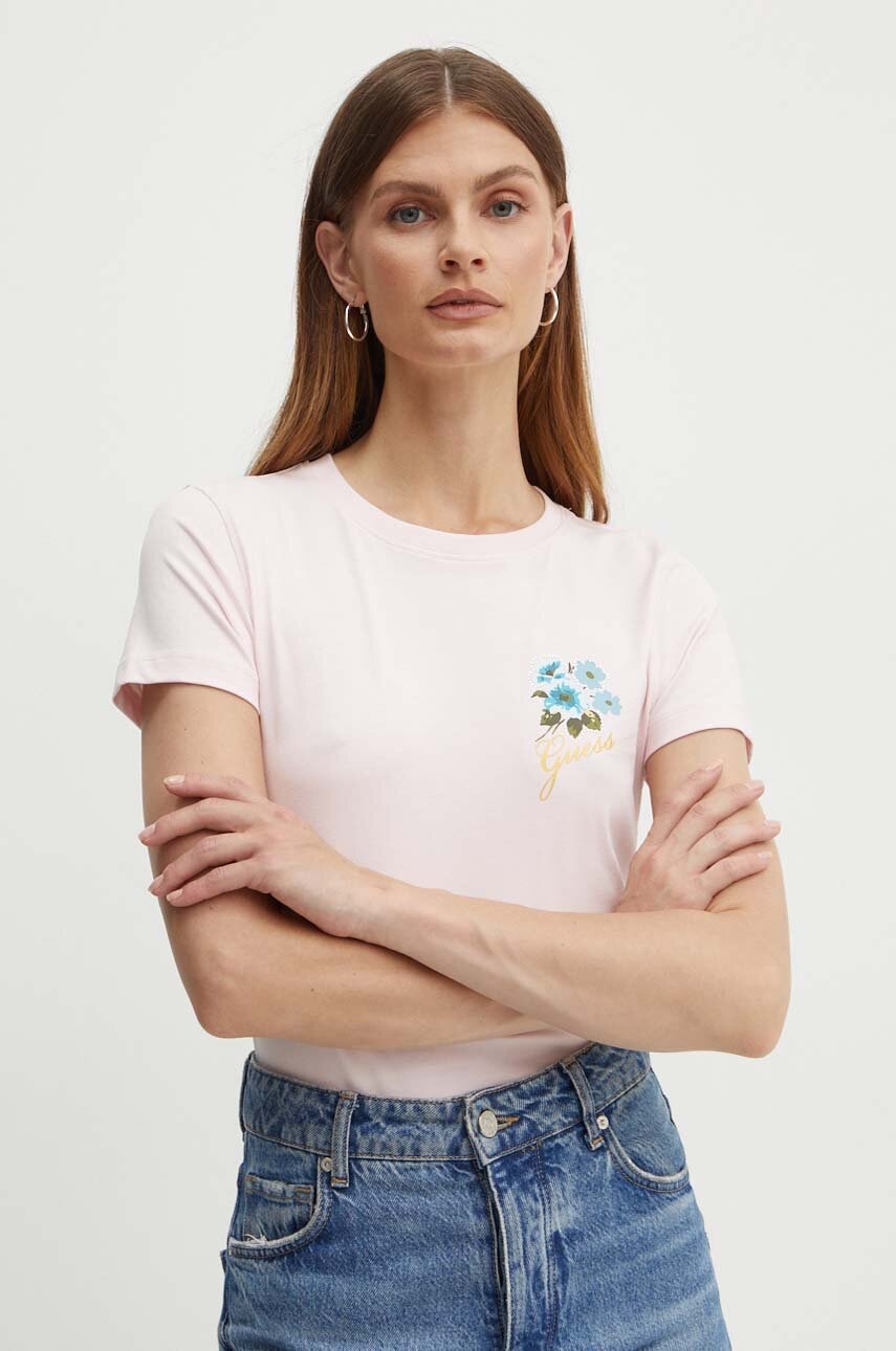 

Тениска Guess FLOWERS в розово W4YI30 J1314, Розов