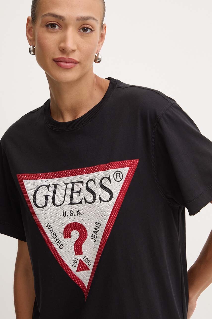 

Памучна тениска Guess SHINY в черно W4YI34 I3Z14, Черен