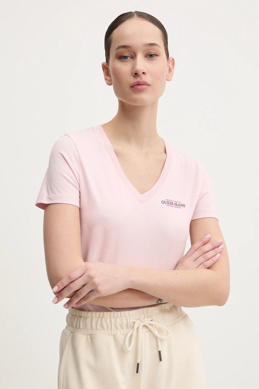 Levně Tričko Guess Jeans růžová barva, W4YI23 J1314