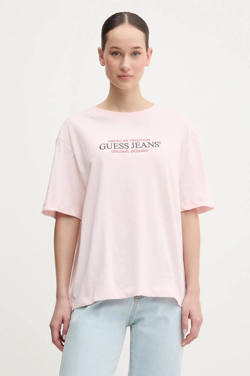 

Памучна тениска Guess Jeans в розово W4YI08 K8HM0, Розов