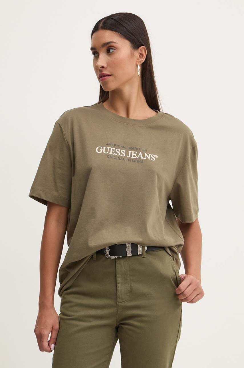 

Памучна тениска Guess Jeans в зелено W4YI08 K8HM0, Зелен