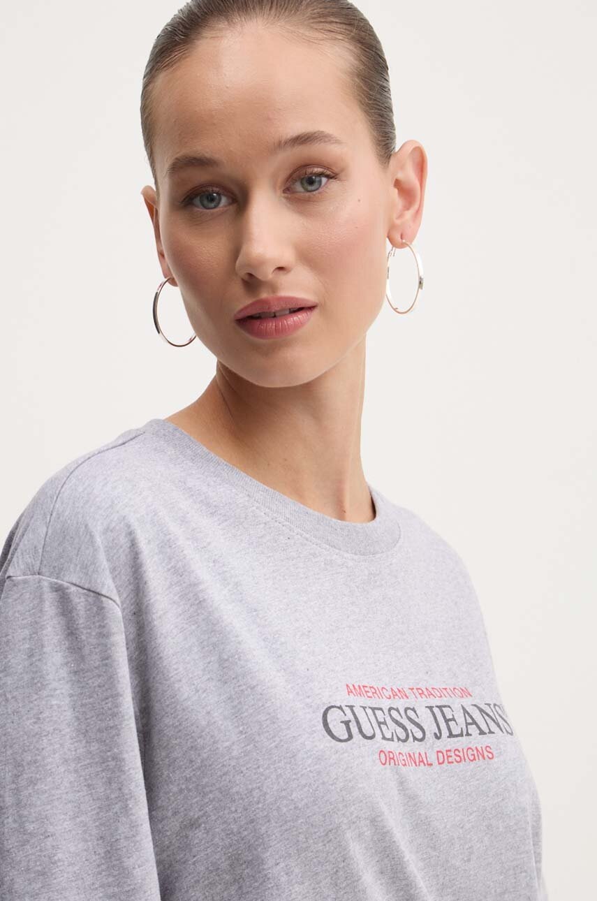 Βαμβακερό μπλουζάκι Guess Jeans γυναικείο, χρώμα: γκρι, W4YI08 K8HM0 φωτογραφία