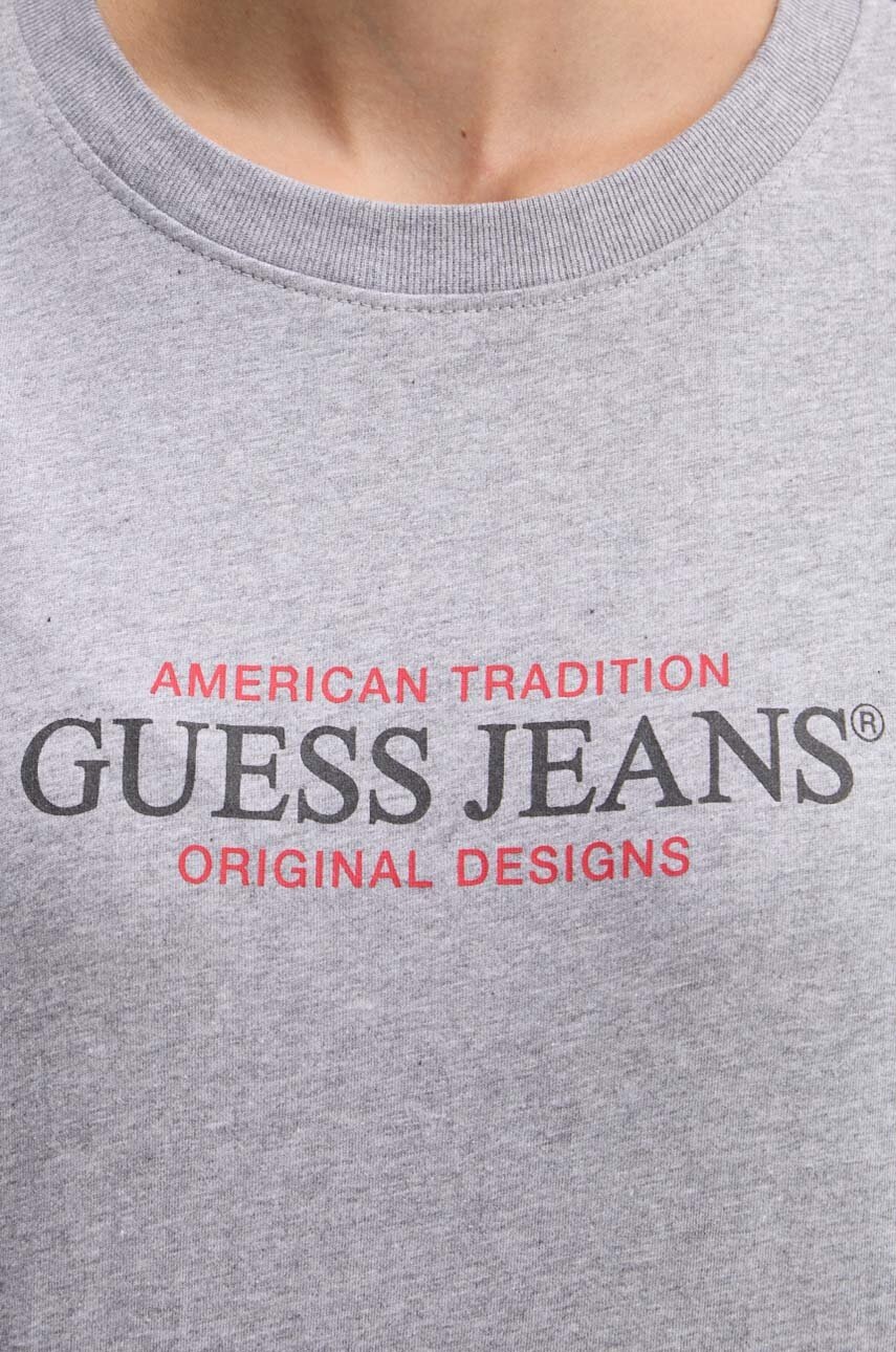 Βαμβακερό μπλουζάκι Guess Jeans γυναικείο, χρώμα: γκρι, W4YI08 K8HM0 φωτογραφία