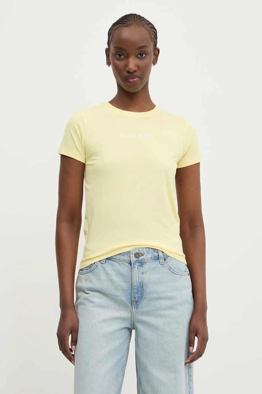 Levně Tričko Guess Jeans žlutá barva, W4YI01 J1314