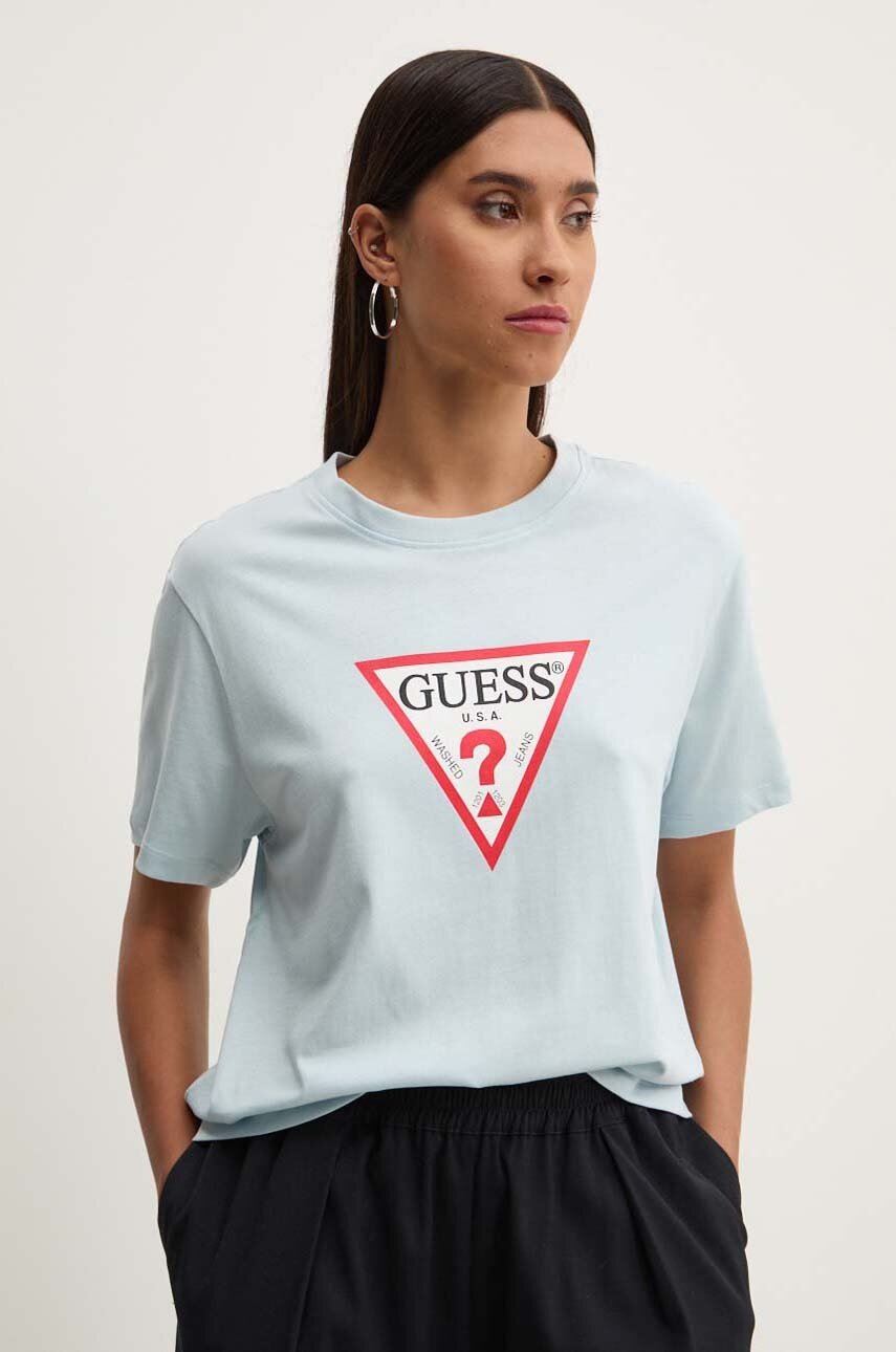 

Памучна тениска Guess Jeans в синьо W4YI73 K8HM0, Син