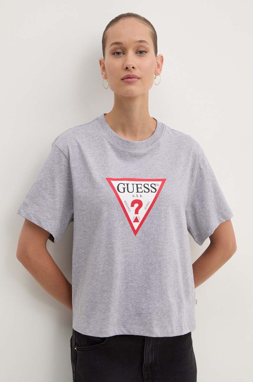 Levně Bavlněné tričko Guess Jeans šedá barva, W4YI73 K8HM0