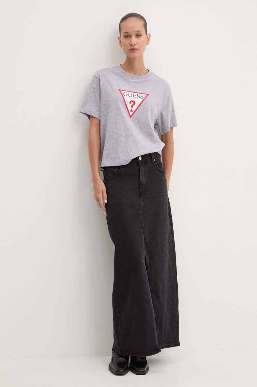 Βαμβακερό μπλουζάκι Guess Jeans γυναικείο, χρώμα: γκρι, W4YI73 K8HM0 φωτογραφία