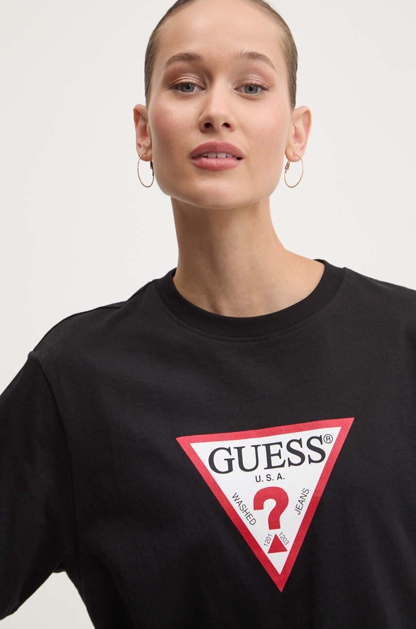 Βαμβακερό μπλουζάκι Guess Jeans γυναικείο, χρώμα: μαύρο, W4YI73 K8HM0 φωτογραφία