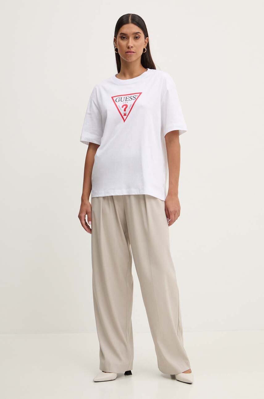 Βαμβακερό μπλουζάκι Guess Jeans γυναικείο, χρώμα: άσπρο, W4YI76 K8HM0 φωτογραφία