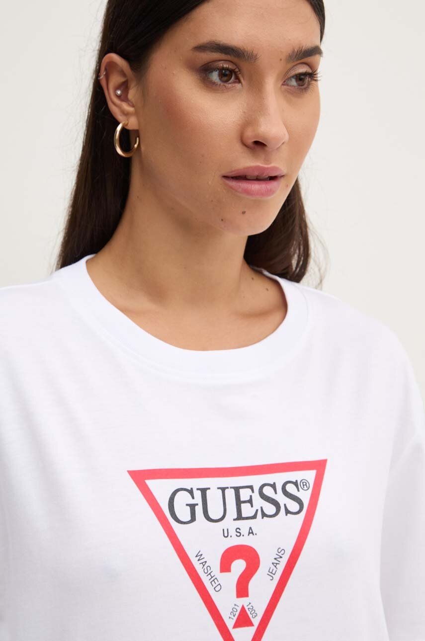 Βαμβακερό μπλουζάκι Guess Jeans γυναικείο, χρώμα: άσπρο, W4YI76 K8HM0 φωτογραφία
