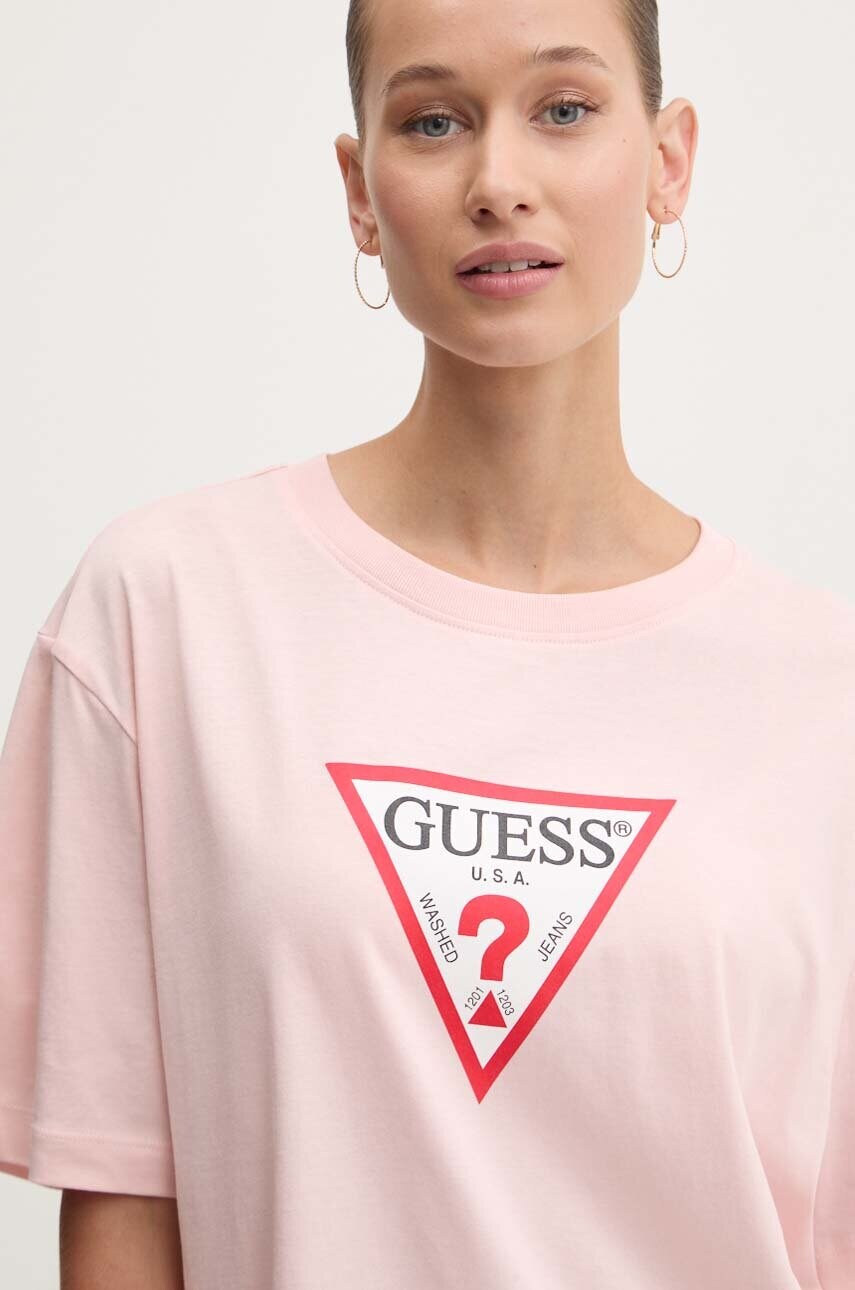 Levně Bavlněné tričko Guess Jeans růžová barva, W4YI76 K8HM0