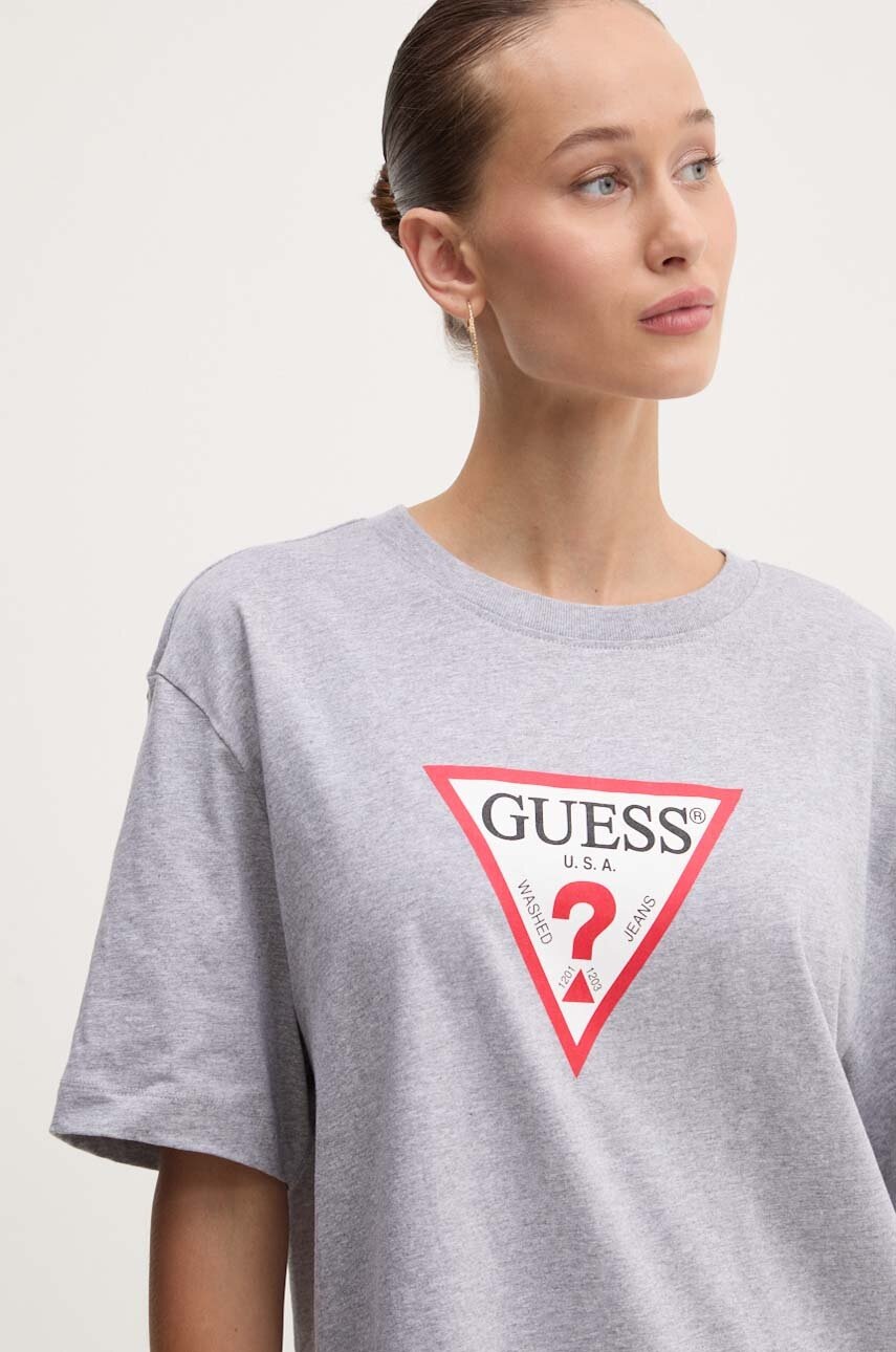 Βαμβακερό μπλουζάκι Guess Jeans γυναικείο, χρώμα: γκρι, W4YI76 K8HM0 φωτογραφία