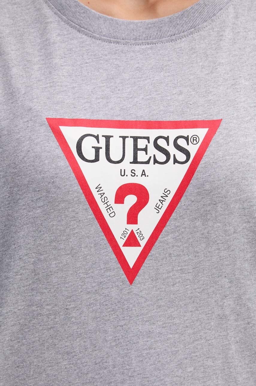 Βαμβακερό μπλουζάκι Guess Jeans γυναικείο, χρώμα: γκρι, W4YI76 K8HM0 φωτογραφία