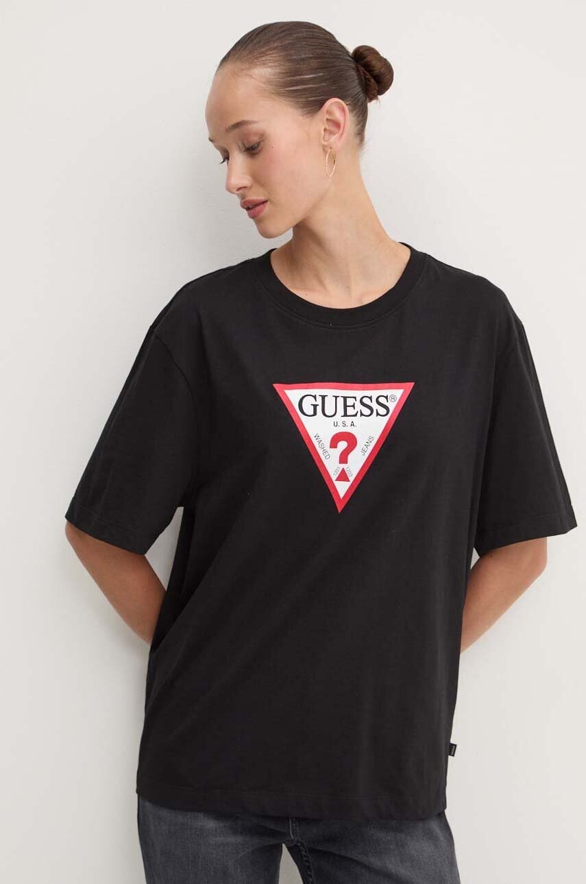 Levně Bavlněné tričko Guess Jeans černá barva, W4YI76 K8HM0