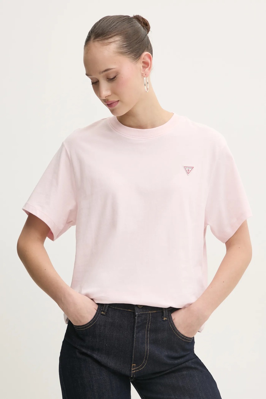 

Памучна тениска Guess Jeans в розово W4YI05 K8HM0, Розов