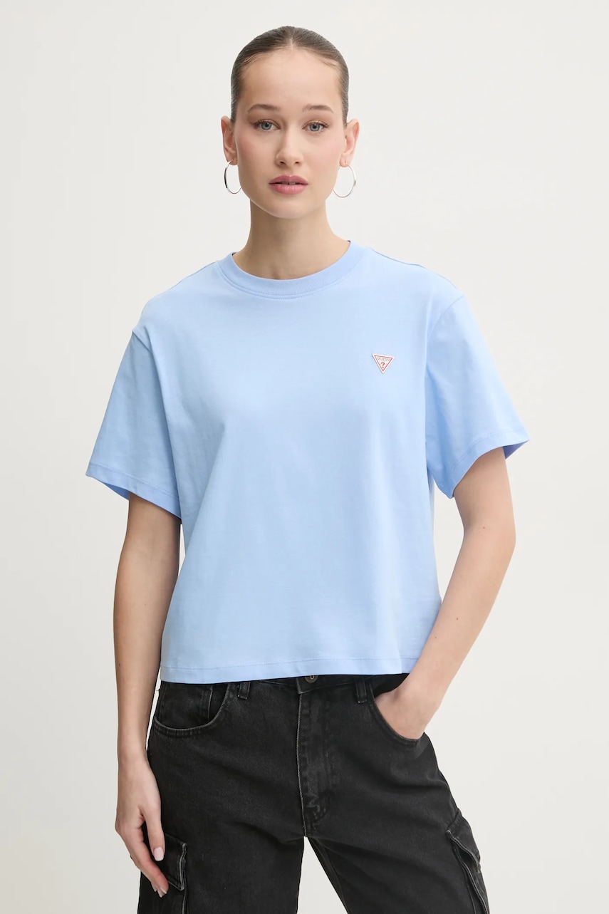 Levně Bavlněné tričko Guess Jeans modrá barva, W4YI05 K8HM0